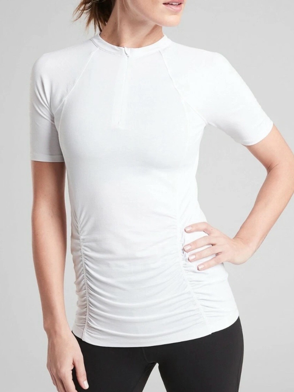 Athleta Pacifica Contoured Tee Quarter Zip • Ruched Sides Size Medium